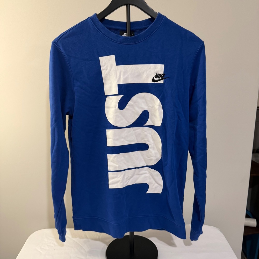 Nike Just Do It Graphic Sweatshirt Royal Blue Crewneck Small